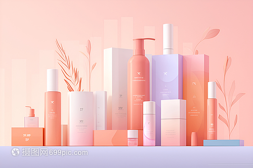 精致整齐的护肤品展示 美学与效用的完美交融
